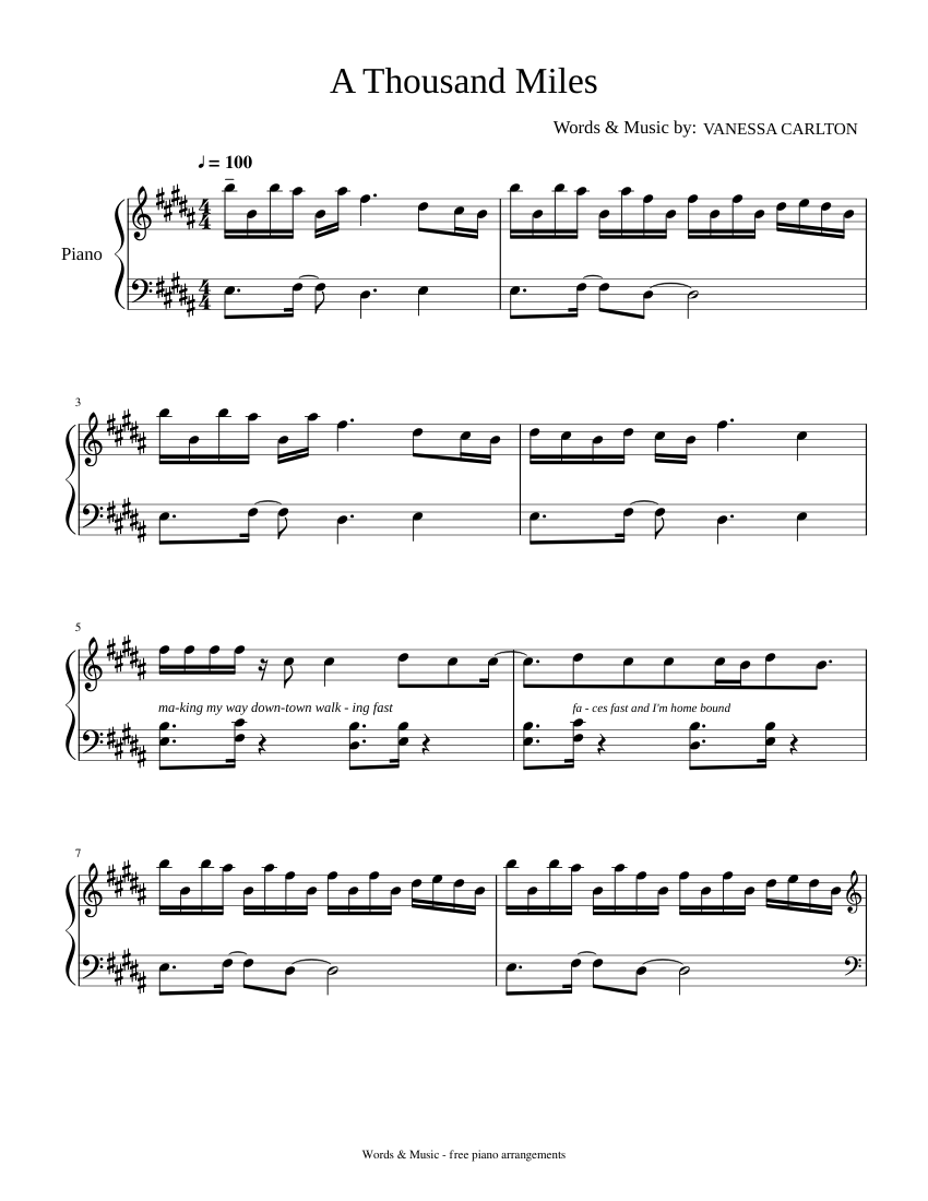 A Thousand Miles Sheet Music for Piano (Solo) | MuseScore.com