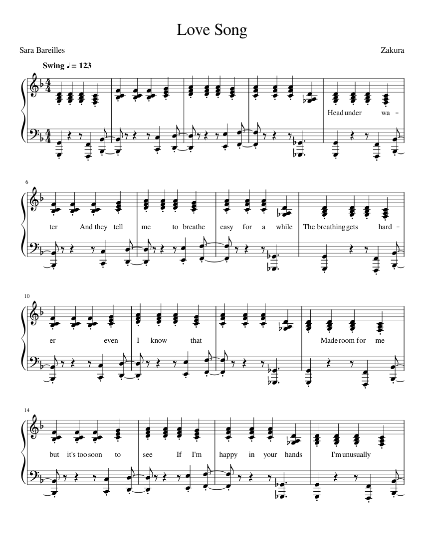 Sara Bareilles - Love Song Sheet music for Piano (Solo) | Musescore.com