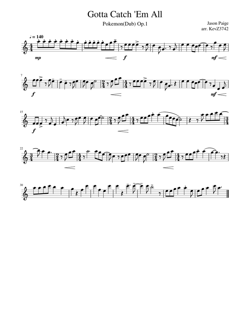 Gotta Catch 'Em All Sheet music for Clarinet in b-flat (Solo)