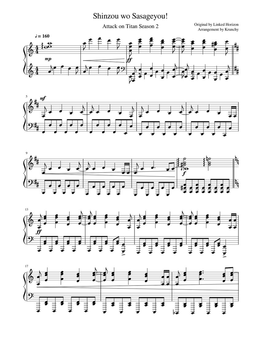 Download and print in PDF or MIDI free sheet music for Attack On Titan