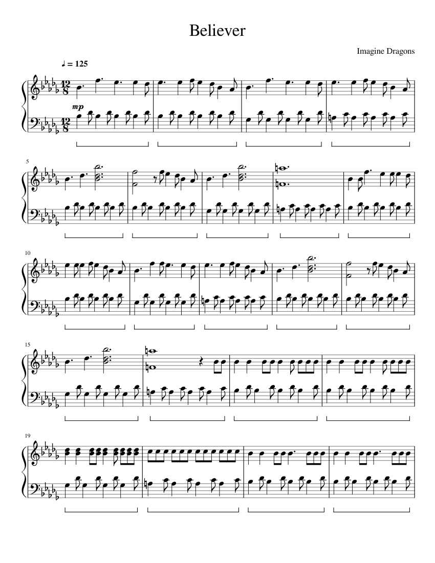 Believer Imagine Dragons Sheet Music For Piano Solo Musescore Com