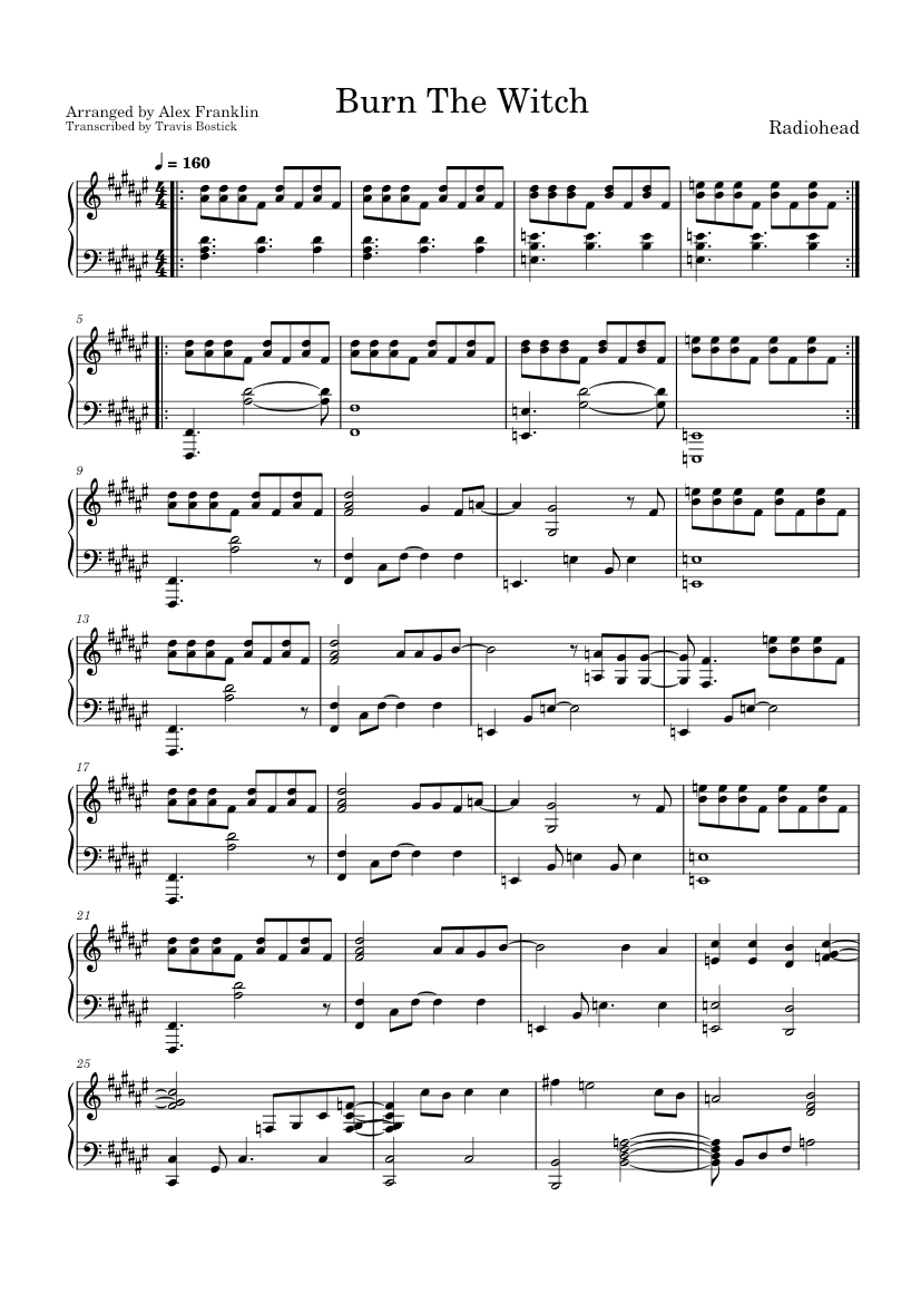 Burn The Witch Radiohead Sheet music for Piano (Solo)