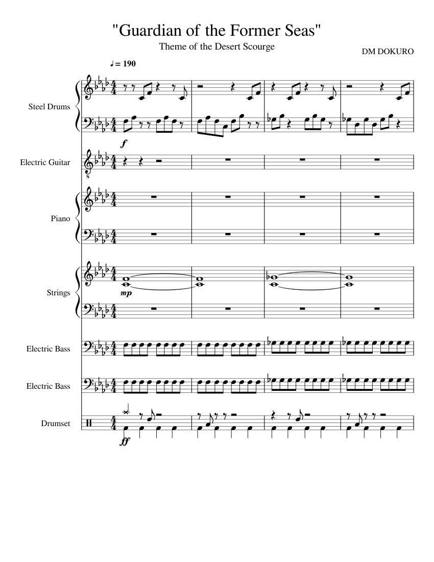 Guardian Of The Former Seas Terraria Calamity Mod Music Theme Of The Desert Scourge Sheet Music For Piano Drum Group Strings Group Guitar More Instruments Mixed Ensemble Musescore Com - terraria music roblox id
