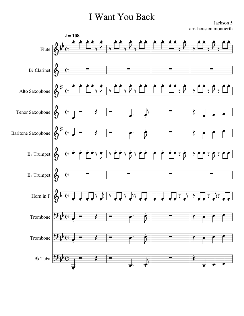 I Want You Back Sheet music for Trombone, Tuba, Flute, Clarinet in b-flat &  more instruments (Mixed Ensemble) | Musescore.com