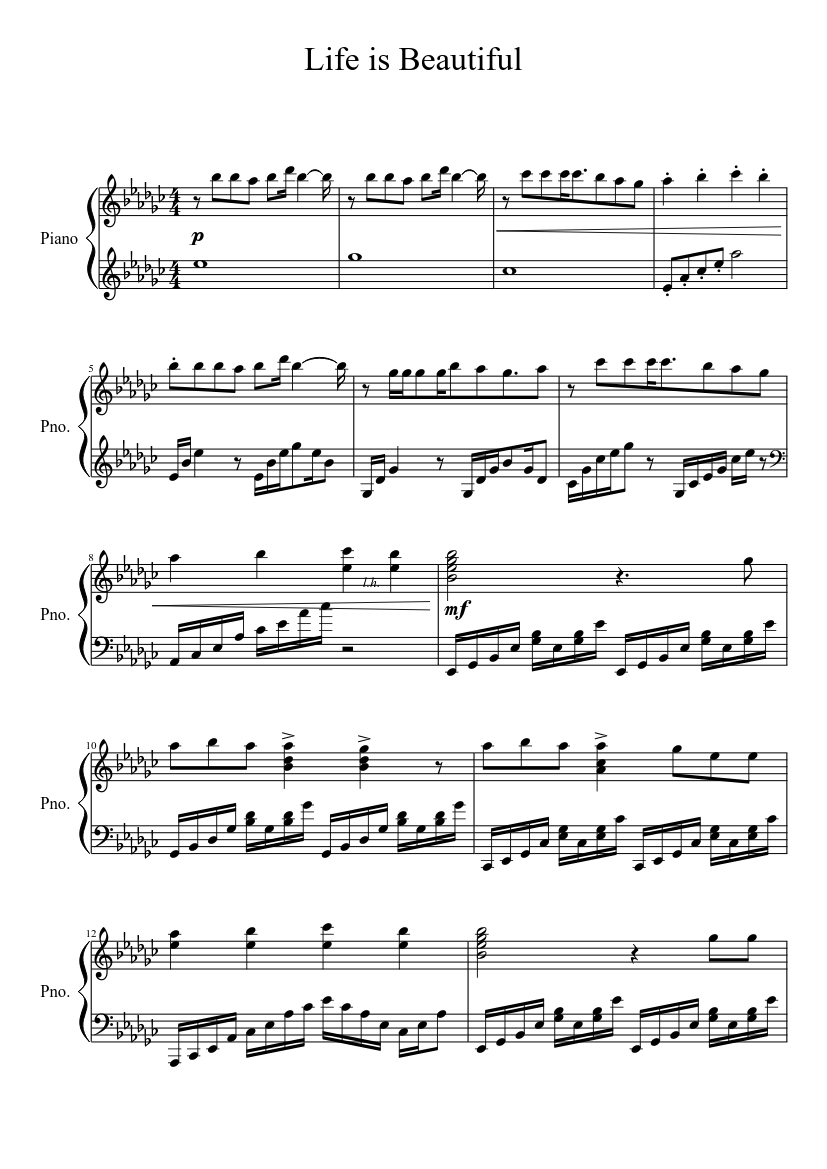 Life is Beautiful Sheet music for Piano (Solo) | Musescore.com