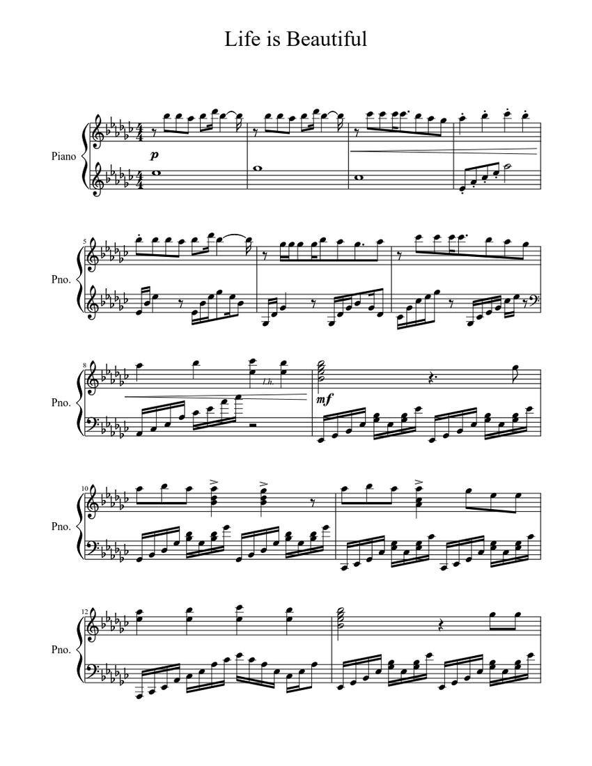 Life is Beautiful Sheet music for Piano (Solo)