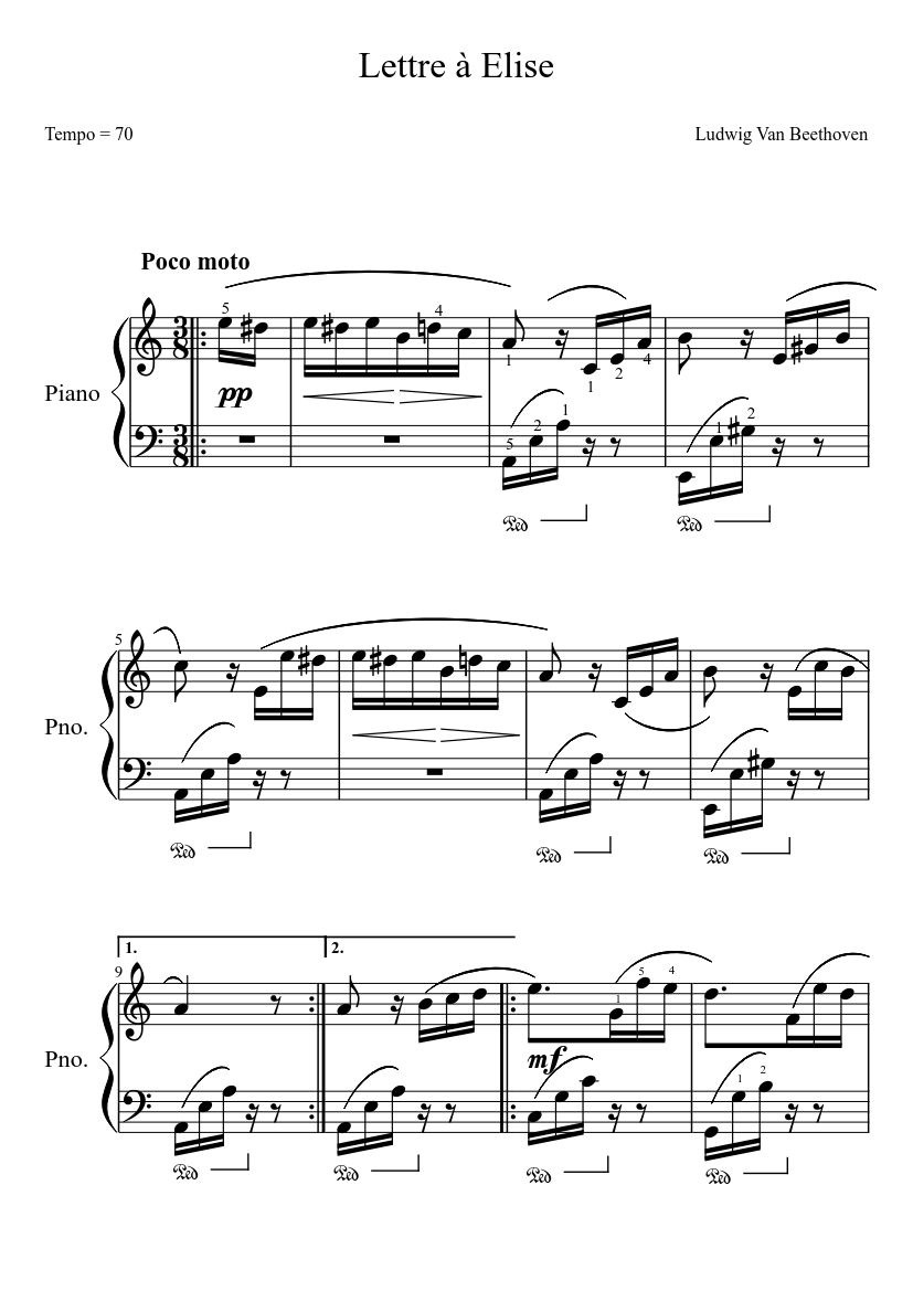 Lettre à Elise Sheet music for Piano (Solo) | Musescore.com