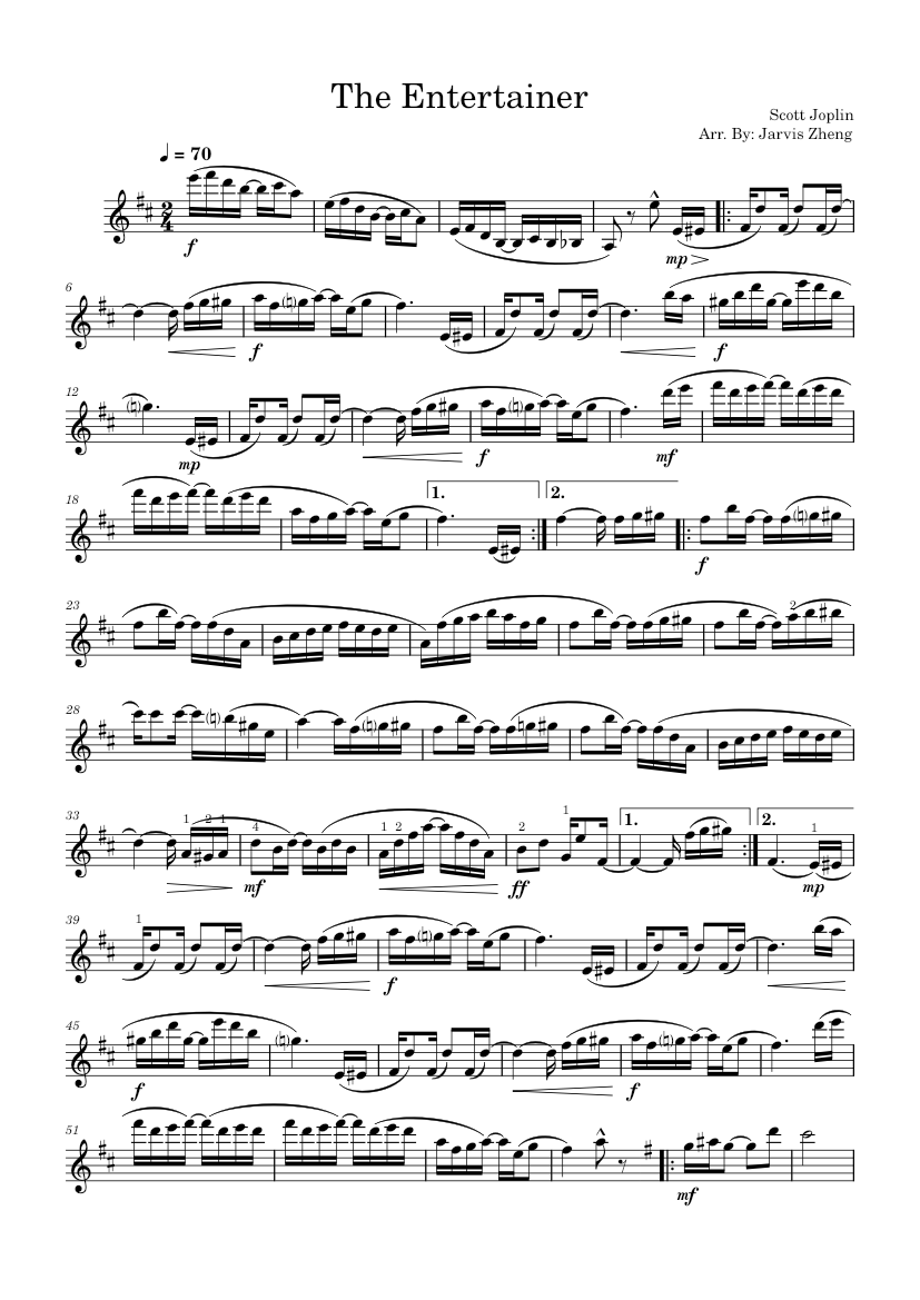 The entertainer – Scott Joplin - Clarinet Sheet Music for Clarinet ...