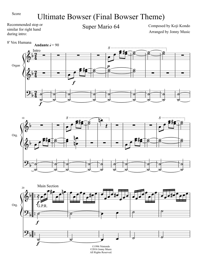 Ultimate Bowser (Final Bowser Theme) Super Mario 64 Organ Cover Sheet music  for Organ (Solo) | Musescore.com