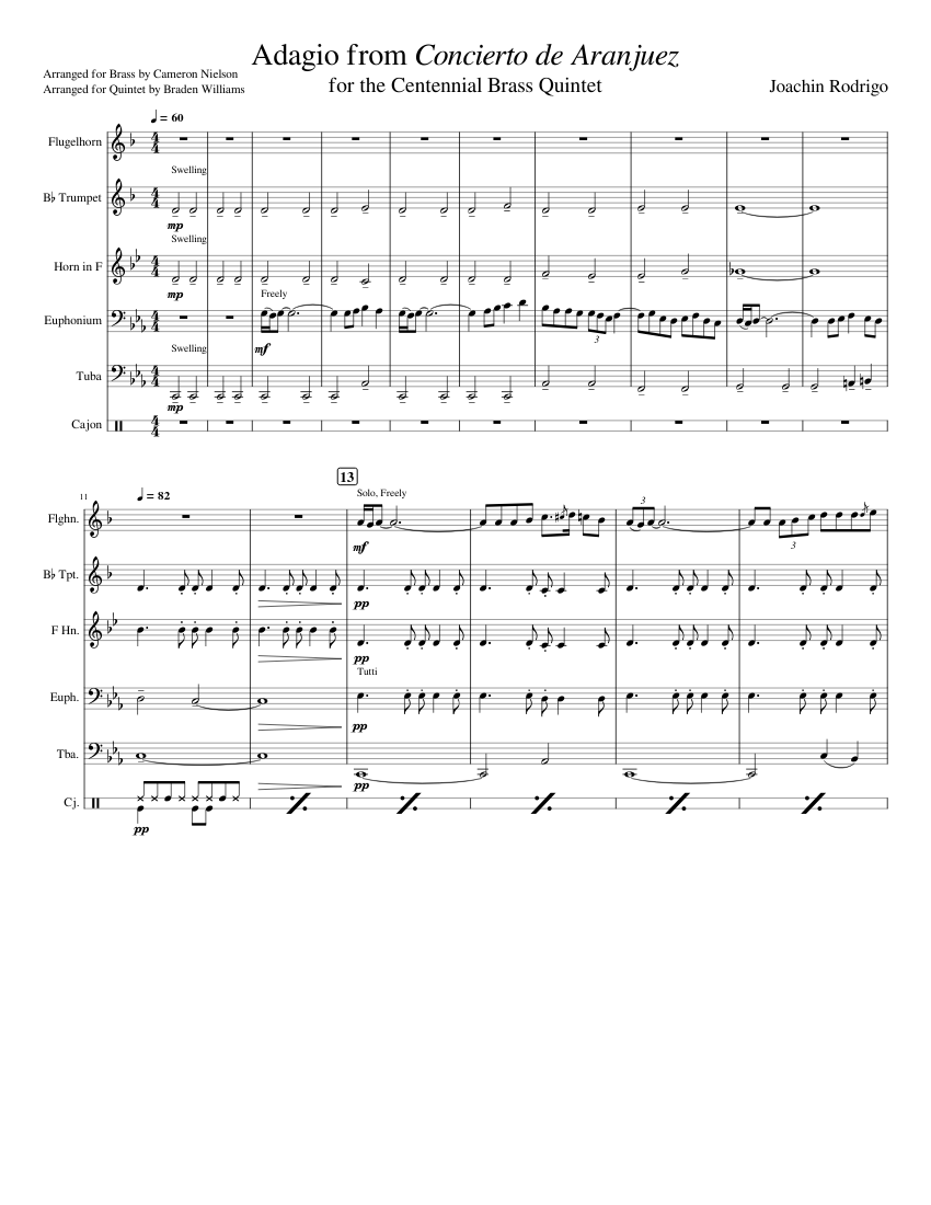Concierto de Aranjuez – Joaquin Rodrigo Vidre (for Brass Quintet) Sheet  music for Euphonium, Tuba, Flugelhorn, Trumpet in b-flat & more instruments  (Brass Quintet) | Musescore.com