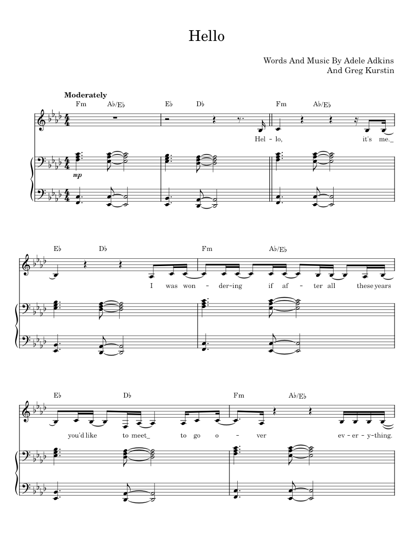 Hello Greg Hello - Adele Adkins, Greg Kurstin Sheet Music with Chords for Piano ...