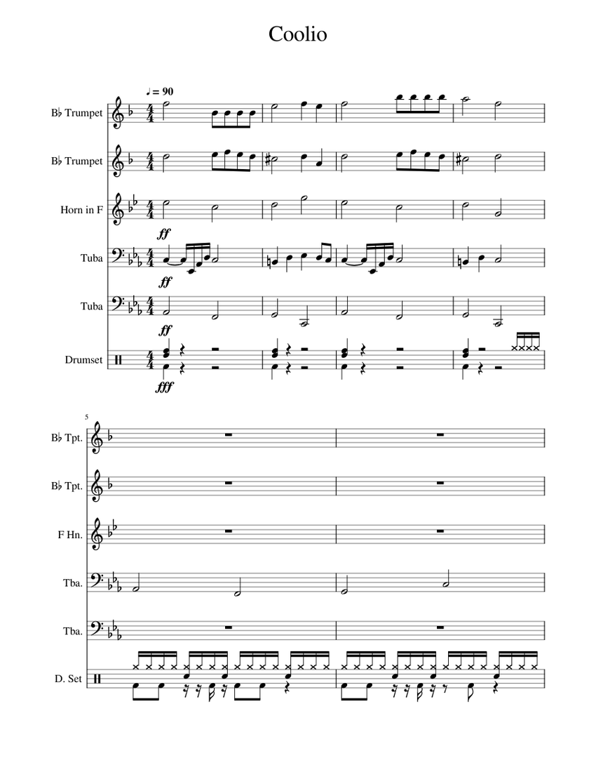 Gangsta' Paradise Sheet music for Tuba, Trumpet in b-flat, French horn,  Drum group (Mixed Ensemble)