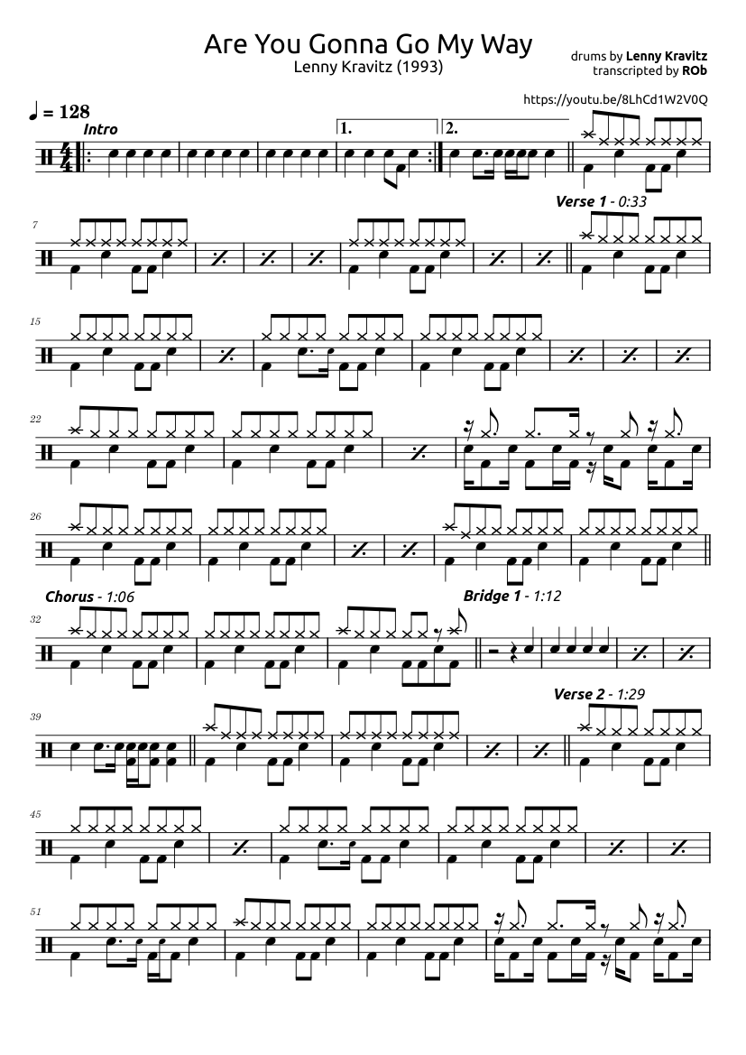 Are You Gonna Go My Way – Lenny Kravitz Sheet music for Drum group (Solo) |  Musescore.com