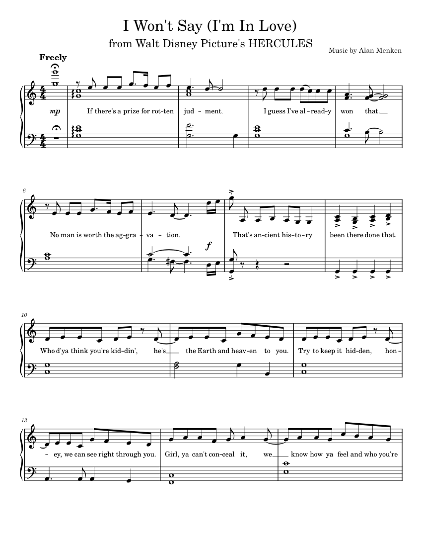 I Won't Say (I'm in Love) Sheet music for Piano (Solo) | Musescore.com