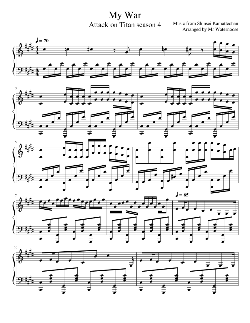 My war- Attack on titan opening 6/season 4 opening 1 Sheet music for Piano  (Solo) | Musescore.com