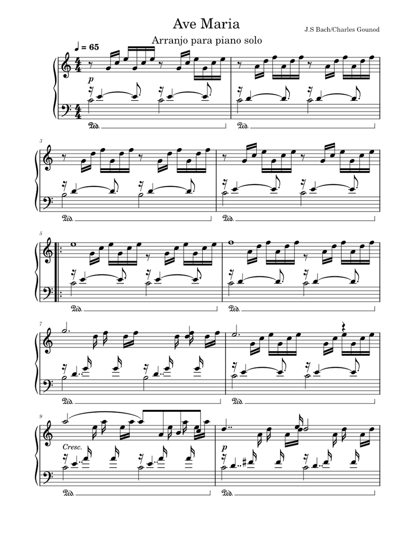 Ave Maria - Bach/Gounod Sheet music for Piano (Solo) | Musescore.com