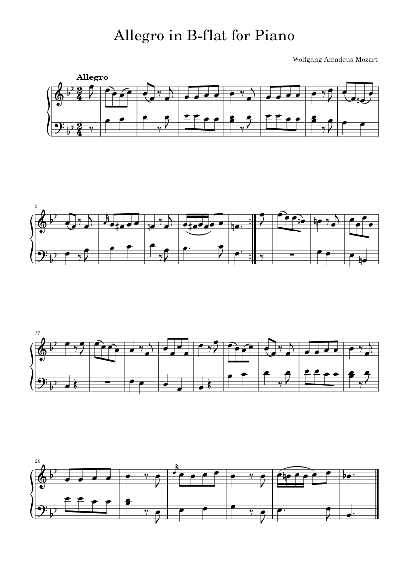 Allegro in B-flat major, K.3 – Wolfgang Amadeus Mozart Sheet music for ...