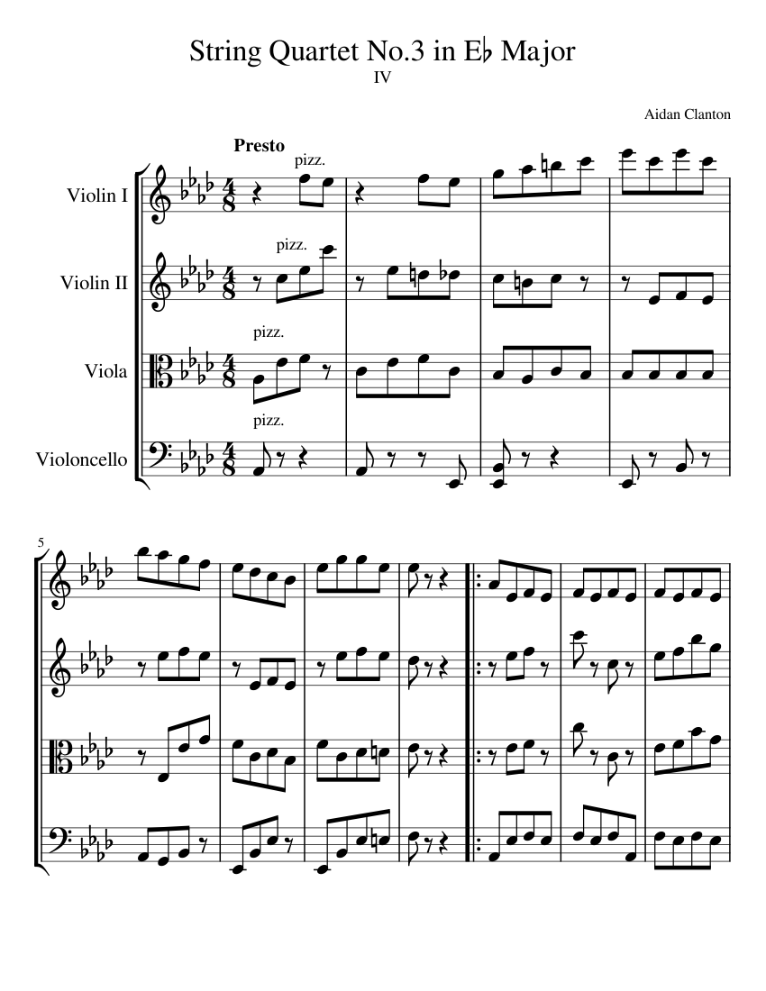 String Quartet No.3 in E flat major; IV--Presto