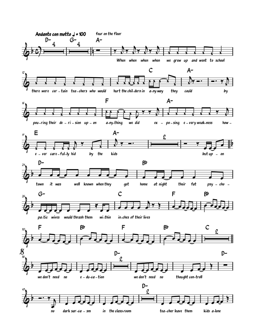 Another Brick In The Wall Part 2 Pink Floyd, leadsheet Sheet music