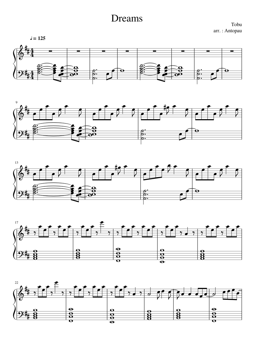 Tobu - Dreams Sheet music for Piano (Solo) | Musescore.com