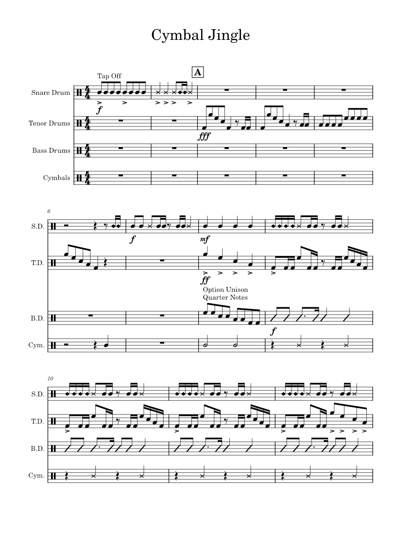 .Cymbal Jingle Sheet music for Snare drum, Crash, Tenor drum, Bass drum