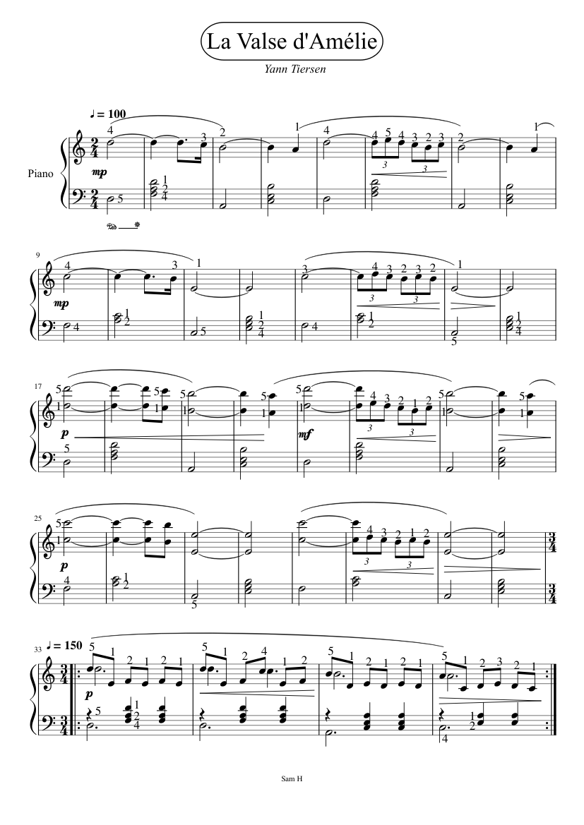 La Valse D Amelie Original Version Yann Tiersen Sheet Music For Piano Solo Musescore Com His music is recognized by its use of a large variety of instruments in relatively minimalist. yann tiersen sheet music