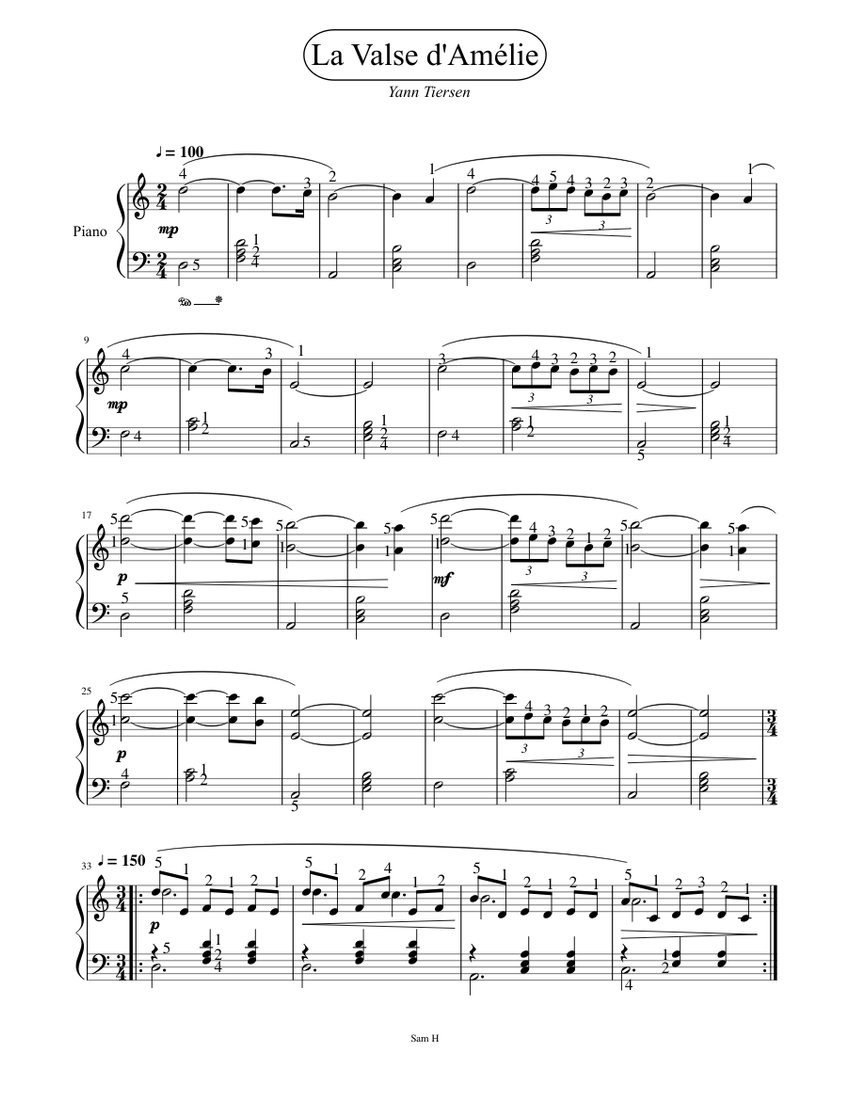 La Valse D Amelie Original Version Yann Tiersen Sheet Music For Piano Solo Musescore Com Variations on a theme by robert schumann, op.23. yann tiersen sheet music