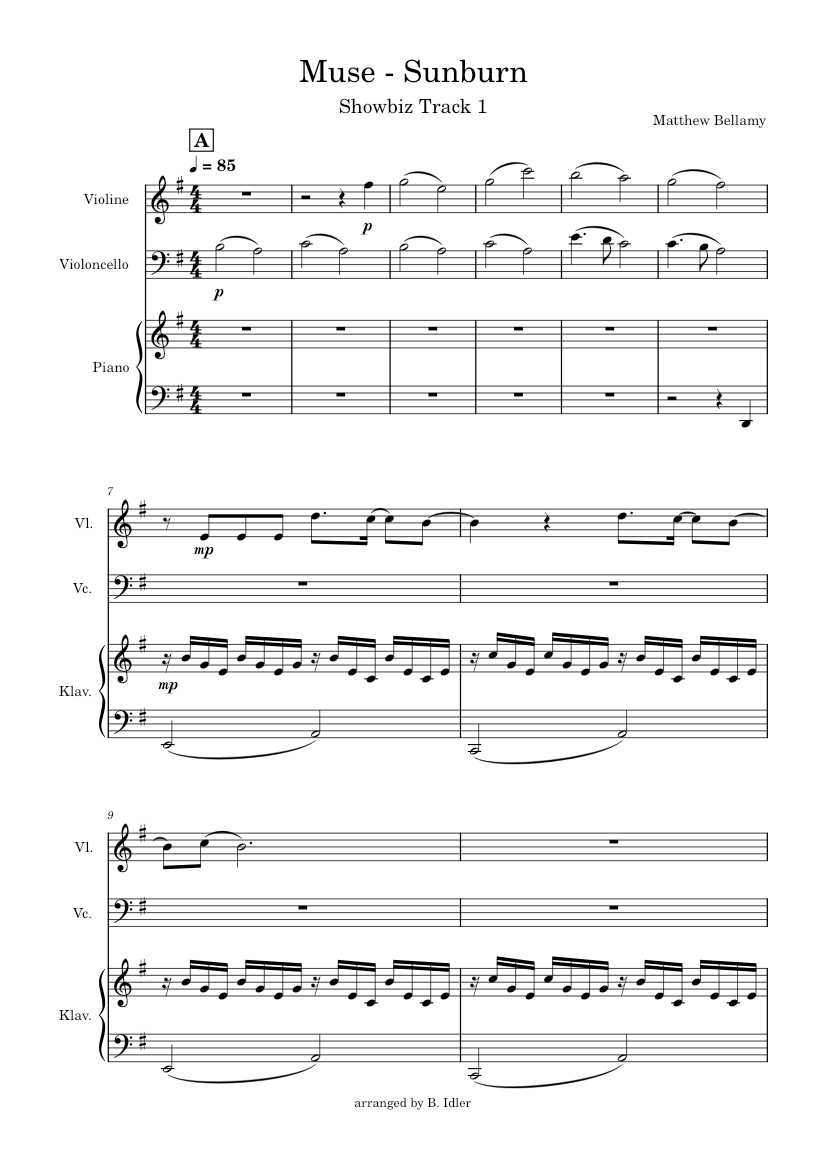 Sunburn – Muse Sheet music for Piano, Violin, Cello (Piano Trio) |  Musescore.com