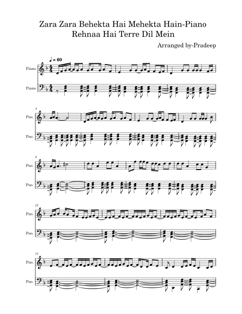 Zara Zara Behekta Hai Sheet music for Piano (Solo) | Musescore.com