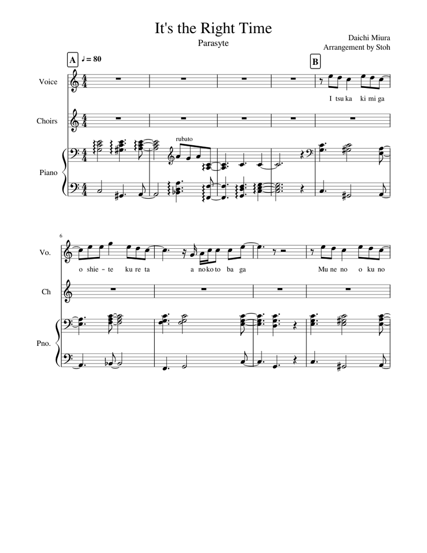It S The Right Time Parasyte Sheet Music For Piano Flute Mixed Trio Musescore Com