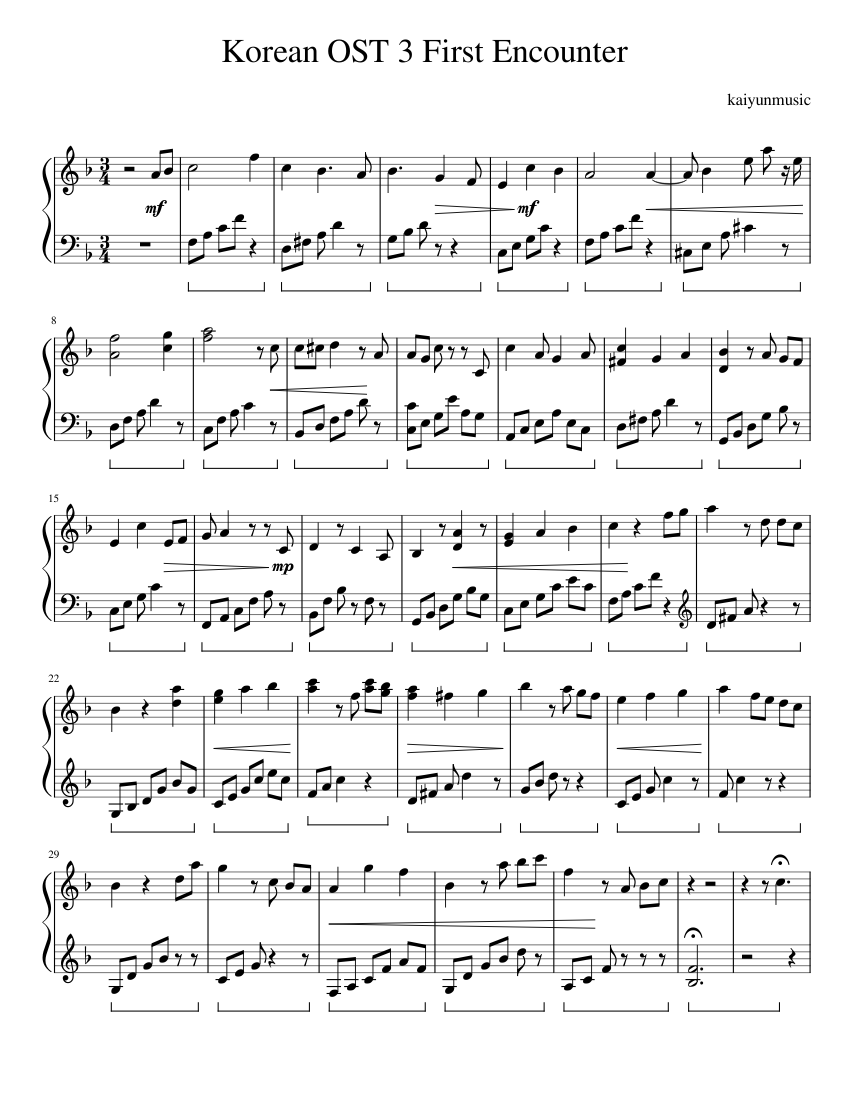 Korean OST 3 - First Encounter Sheet music for Piano (Solo) | Musescore.com