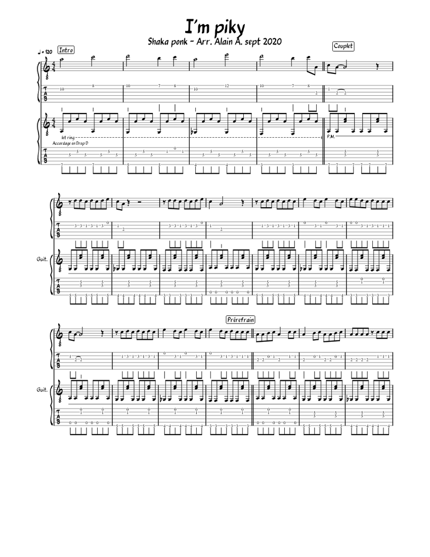 I'm piky (Shaka ponk) Sheet music for Piano, Guitar (Mixed Duet) |  Musescore.com