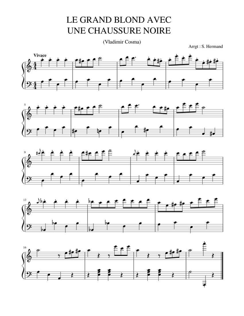 Le Grand Blond Avec Une Chaussure Noire De Vladimir Cosma Sheet Music For Piano Solo Musescore Com Musique composée par vladimir cosma, film réalisé par yves robert en 1972. le grand blond avec une chaussure noire