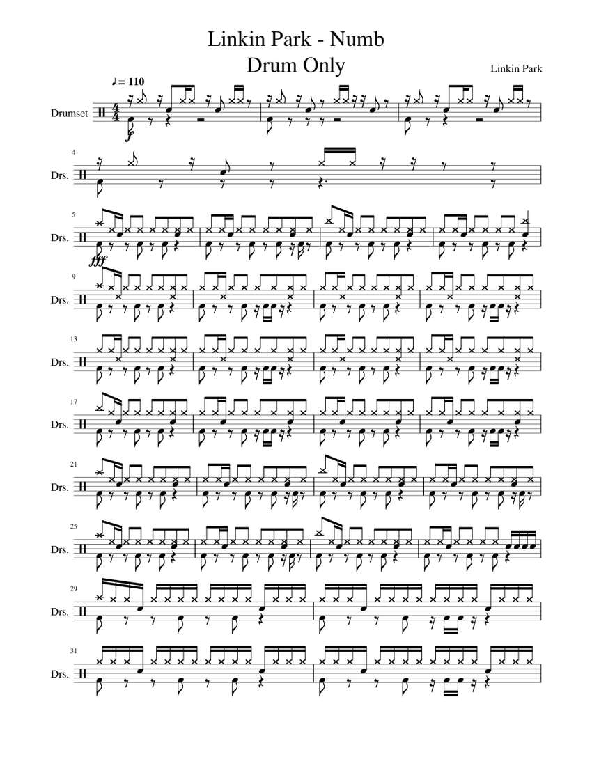 Linkin Park - Numb - Drum Only Sheet music for Piano, Drum group (Mixed  Duet) | Musescore.com