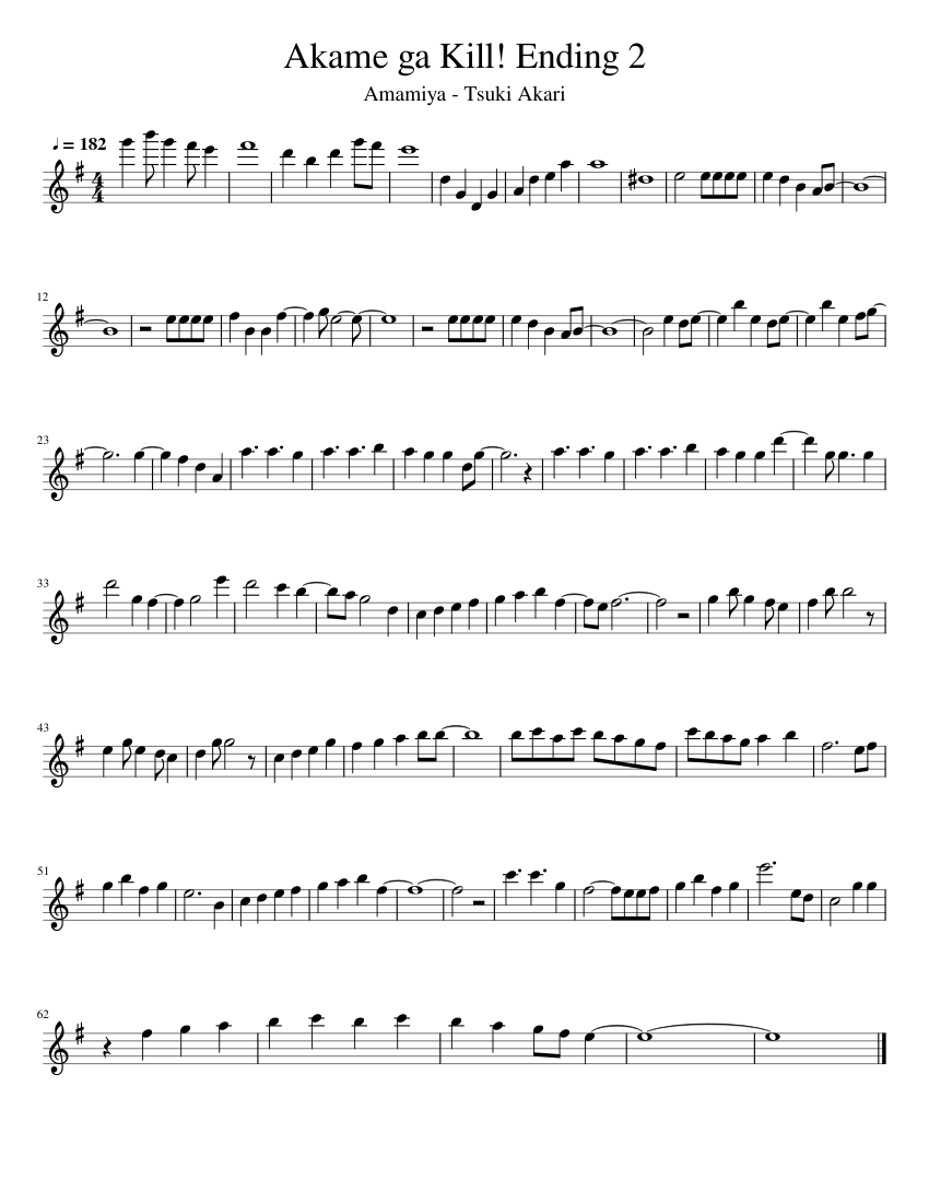 Akame ga Kill! Ending 2 Sheet music for Flute (Solo) | Musescore.com