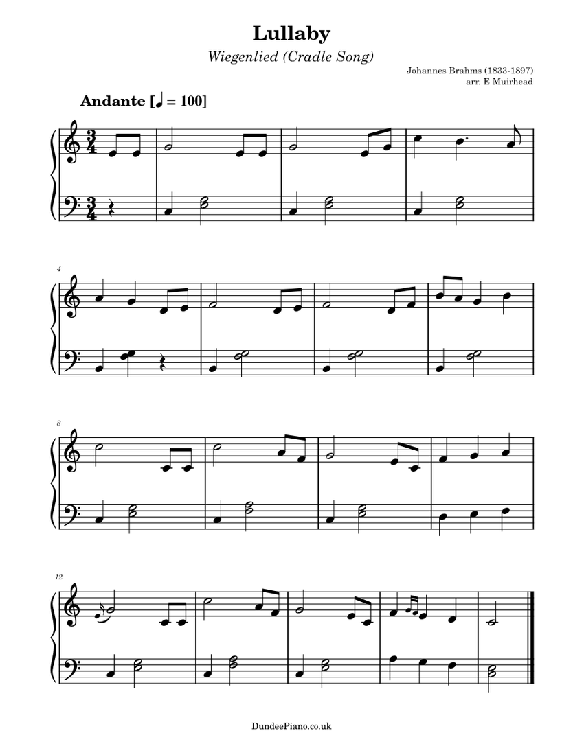 Lullaby - Brahms Sheet music for Piano (Solo) | Musescore.com