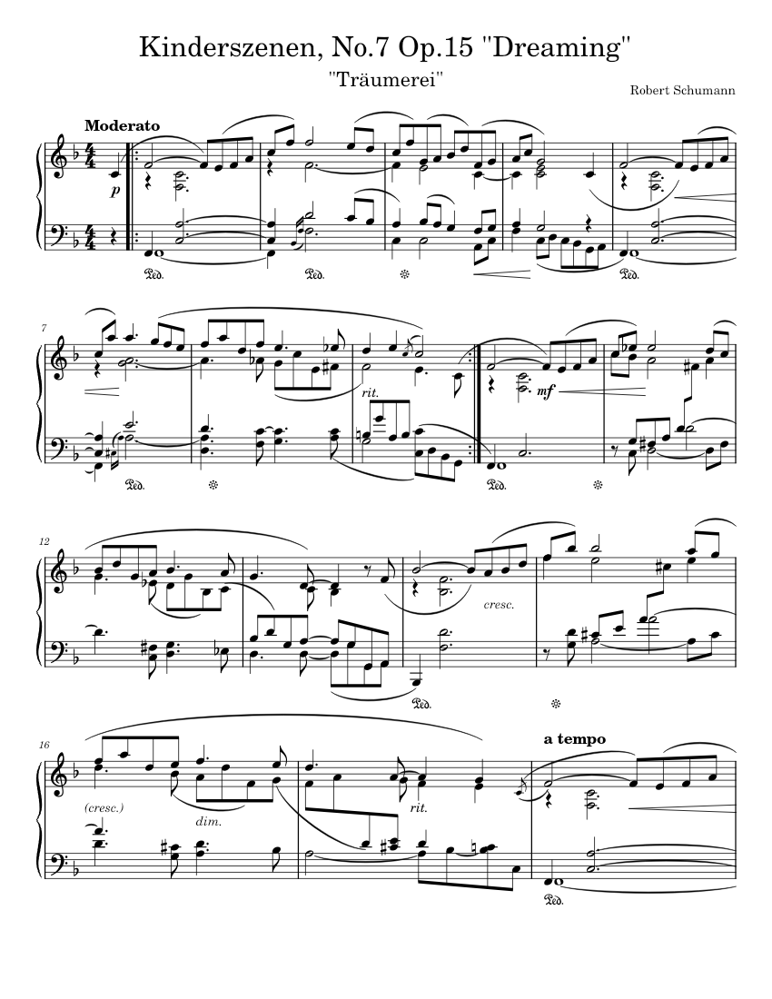 Schumann-Kinderszenen-No.7 Op.15-"Dreaming" ("Träumerei") Sheet music for  Piano (Solo) | Musescore.com