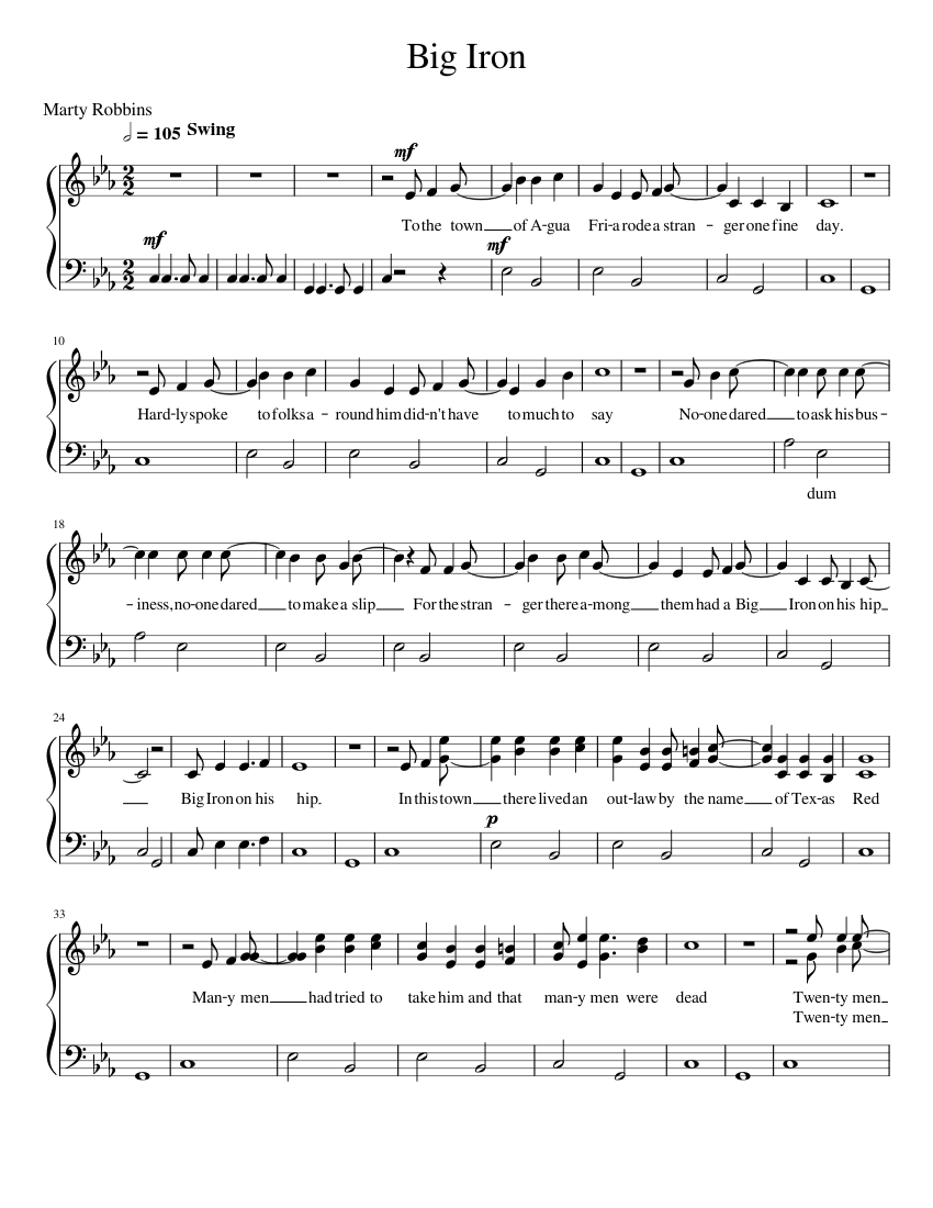 Big Iron Marty Robbins Sheet Music For Piano Solo Easy Musescore Big iron marty robbins sheet music for piano solo easy musescore