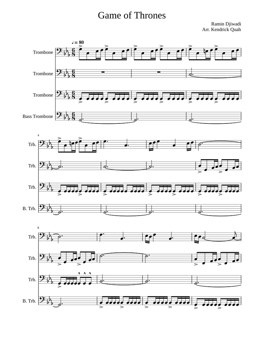 Game of Thrones Trombone Quartet Sheet music for Trombone (Mixed Trio ...