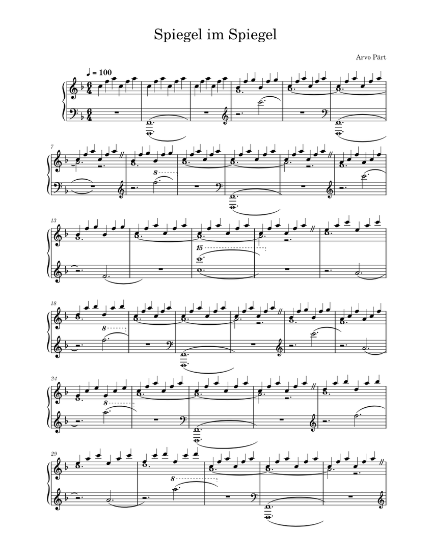 Spiegel im spiegel – Arvo Pärt (arr. piano solo) Sheet music for Piano  (Solo) | Musescore.com
