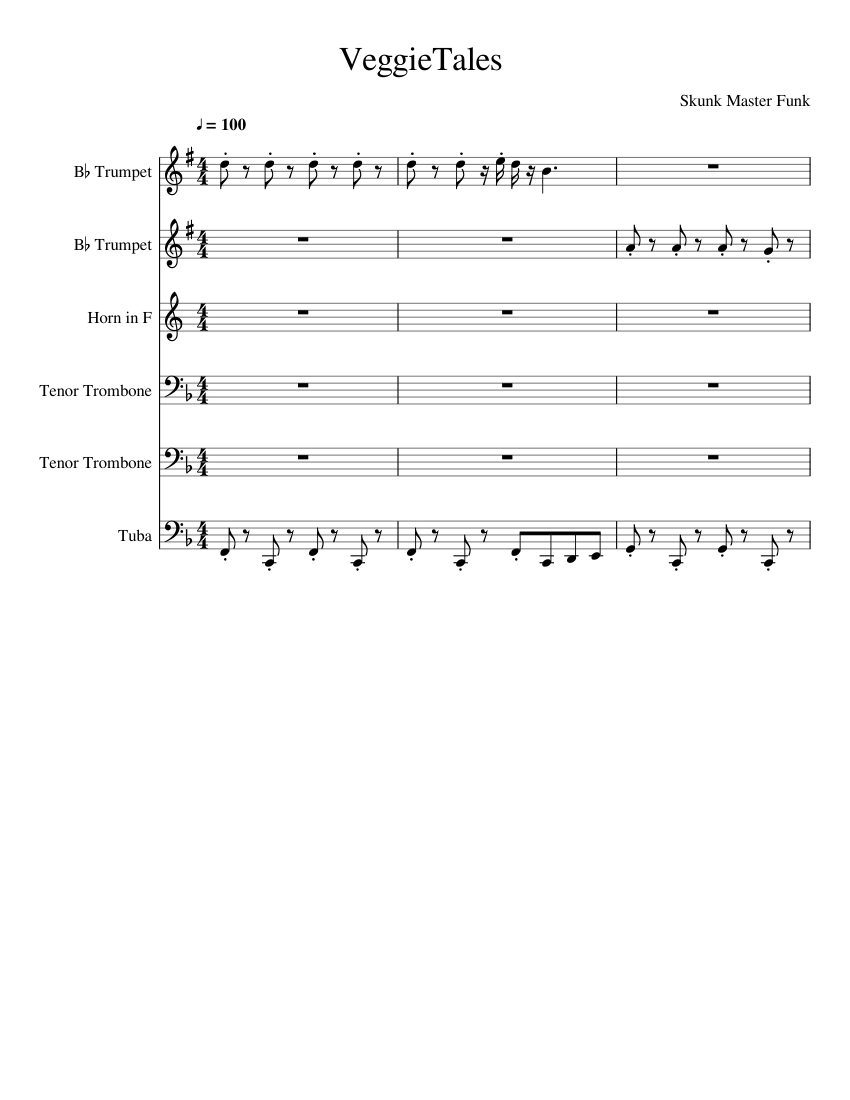 VeggieTales Theme Song: Brass Sextet Sheet music for Tuba, Trombone ...