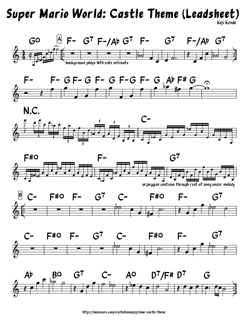 Super Mario World: Castle Theme (Leadsheet) Sheet music for Piano (Solo ...