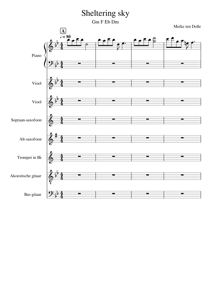 Sheltering sky arrangement Sheet Music for Piano, Saxophone alto ...