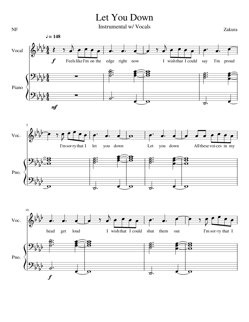 NF - Let You Down (Instrumental w/ Vocals) Sheet music for Piano (Piano  Duo) | Musescore.com