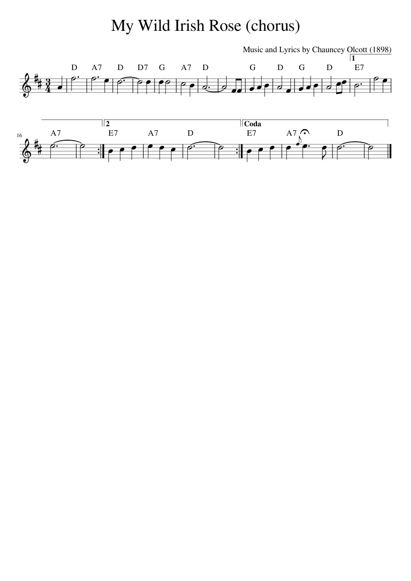 My Wild Irish Rose (chorus)