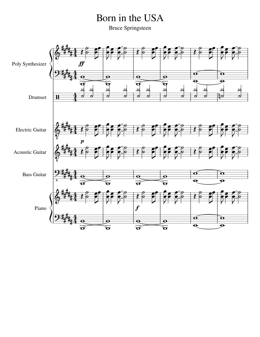 Born in the USA Sheet music for Piano, Guitar, Bass guitar, Drum group &  more instruments (Piano Sextet) | Musescore.com