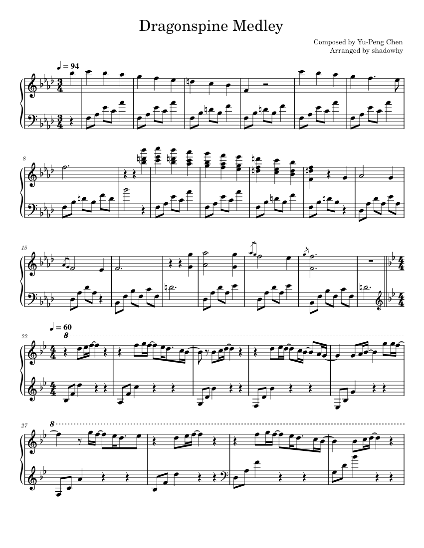 Dragonspine Medley - Genshin Impact Sheet music for Piano (Solo ...