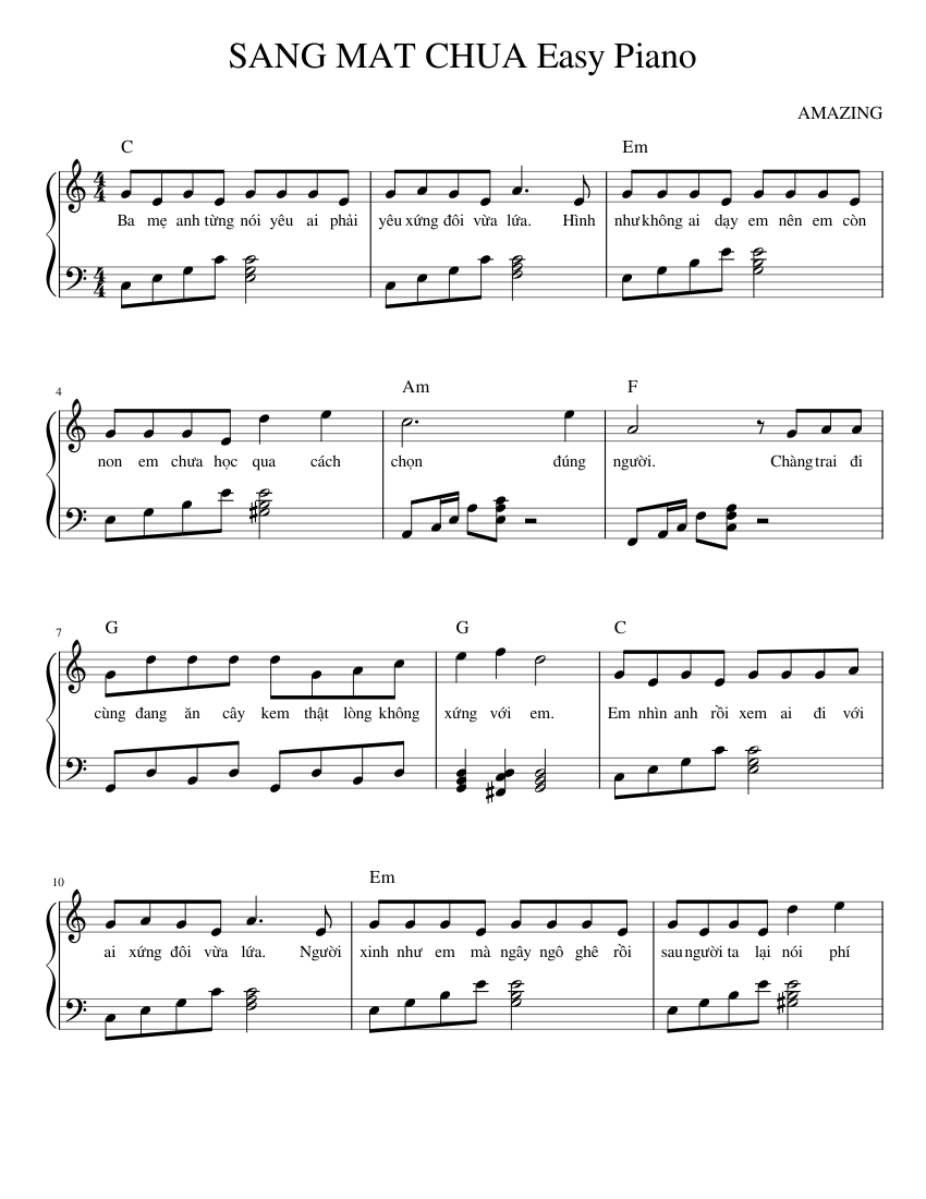 SÁNG MẮT CHƯA (Đệm piano đơn giản) Sheet music for Piano (Solo) |  Musescore.com