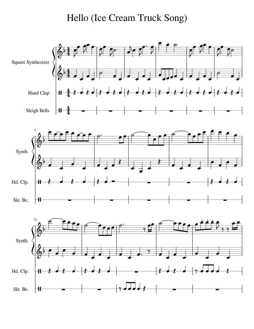 Hello! (Ice Cream Truck Song) Sheet music for Synthesizer, Hand clap,  Percussion bells (Mixed Trio) | Musescore.com