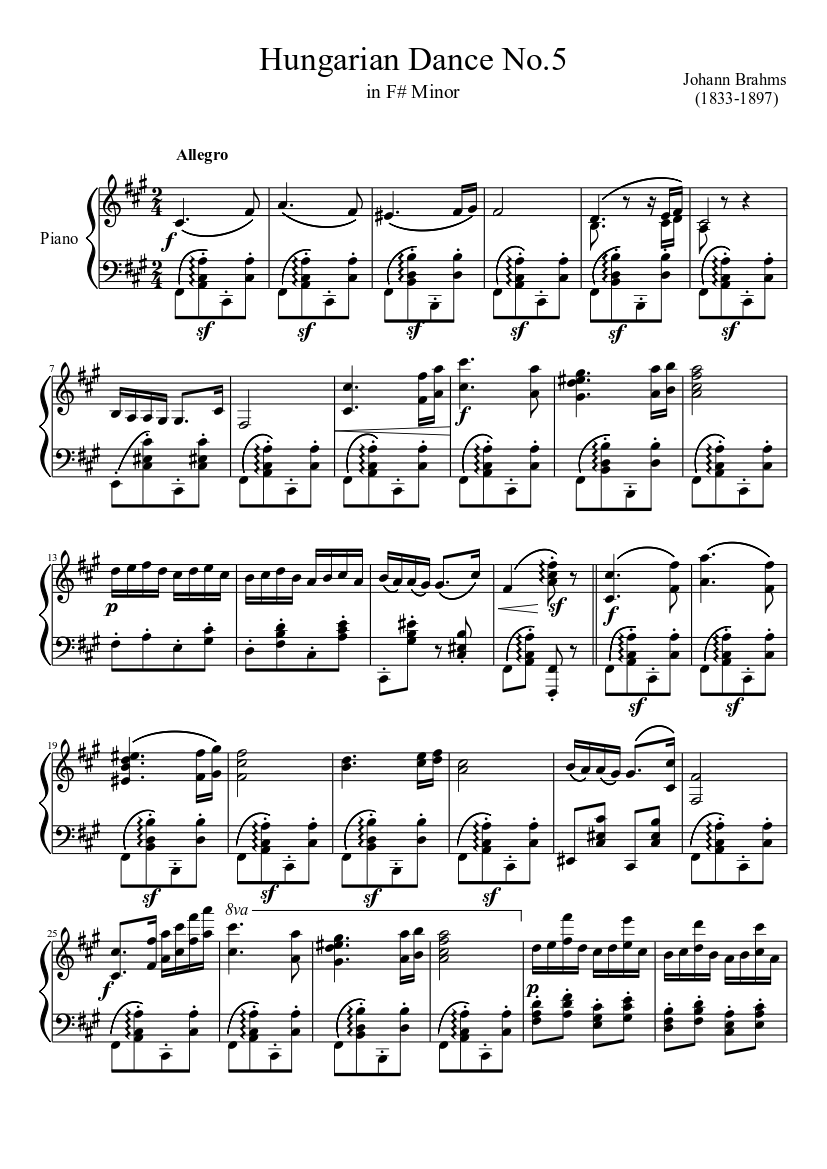 Hungarian Dance No.5 Sheet music for Piano (Solo) | Musescore.com